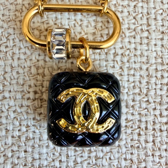 Upcycled Chanel Black Pendant with Gold Logo - Picture 11 of 15